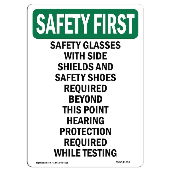 OSHA Sign, Glasses W/ Side Shields, 24in X 18in Rigid Plastic, 18" W, 24" H, Portrait